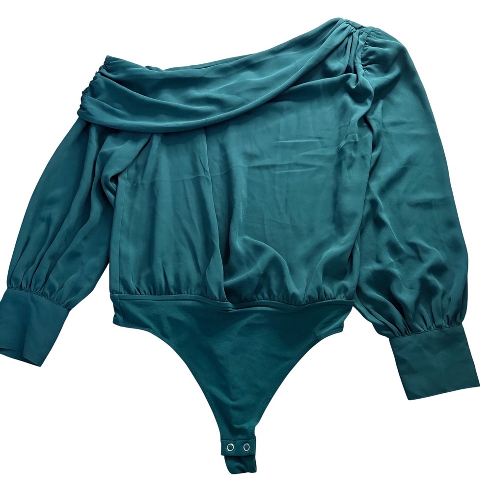 Express‎ Conscious Edit One Shoulder Draped Bodysuit Teal Green NWT Size S